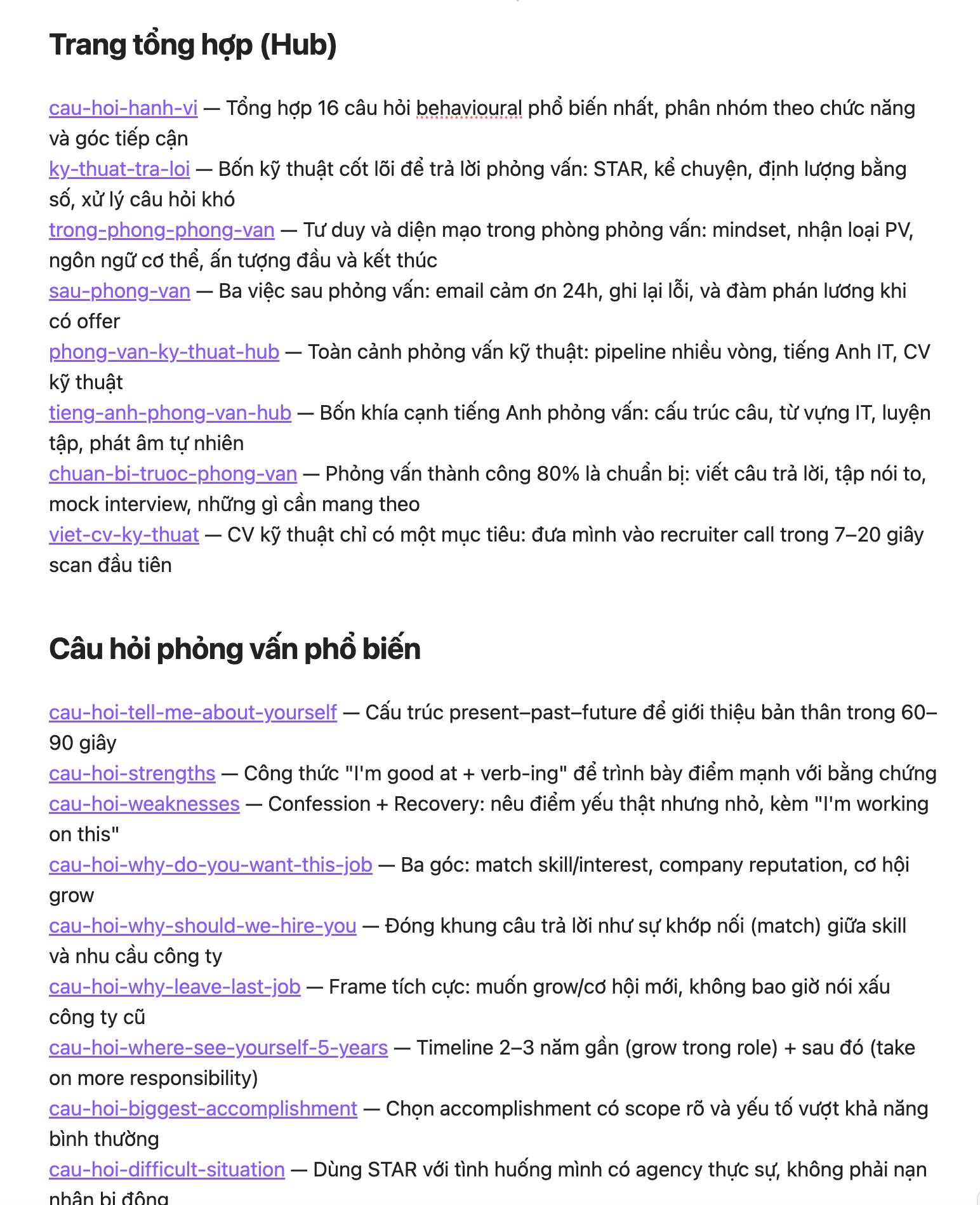 Preview mục lục Interview Behavioural